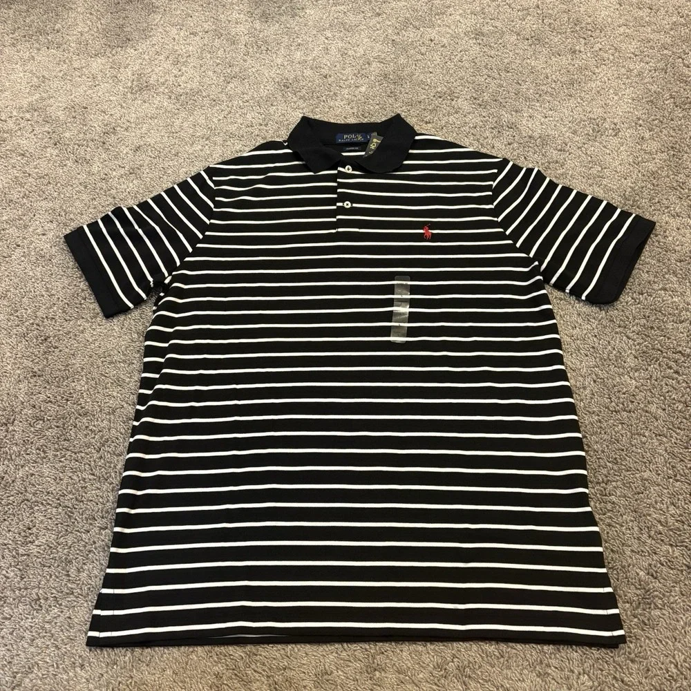 LOT OF 2 NEW Polo Ralph Lauren Men's L Classic Fit Stripe Polo Shirt Black Green